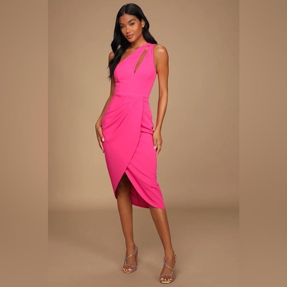 Lulus So Flirty Hot Pink One-Shoulder Cutout Asymmetrical Dress